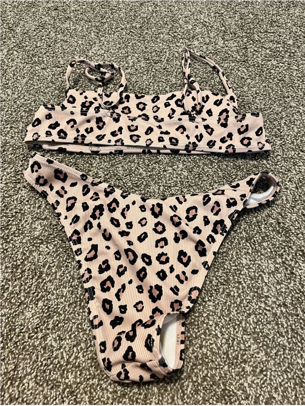 SHEIN Pink Leopard Ribbed Bikini Set
